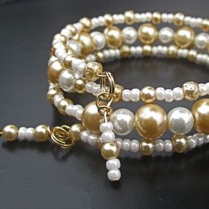 Gold and White Pearl Stacking Bracelet Handmade